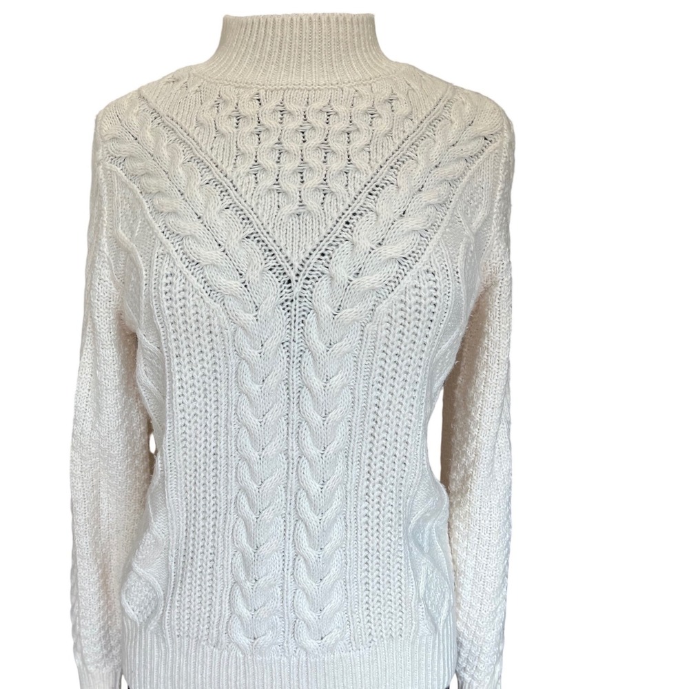 Abercrombie & Fitch Cream Cable Knit Mock Neck Sweater Womens Medium White